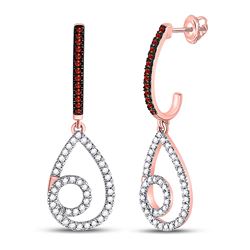 Round Red Color Enhanced Diamond Teardrop Dangle Earrings 1/4 Cttw 10kt Rose Gold