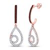 Image 1 : Round Red Color Enhanced Diamond Teardrop Dangle Earrings 1/4 Cttw 10kt Rose Gold
