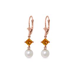 Genuine 5 ctw Pearl & Citrine Earrings 14KT Rose Gold - REF-29A7K