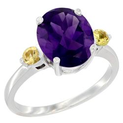 2.64 CTW Amethyst & Yellow Sapphire Ring 14K White Gold - REF-32M3A