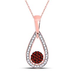 Round Red Color Enhanced Diamond Teardrop Cluster Pendant 1/6 Cttw 10kt Rose Gold