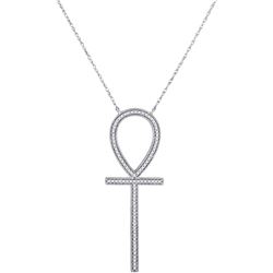 Diamond Ankh Cross Religious Pendant Necklace with 18" Chain 1/4 Cttw 10kt White Gold