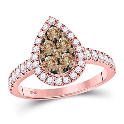 Round Brown Diamond Teardrop Cluster Ring 1.00 Cttw 14kt Rose Gold