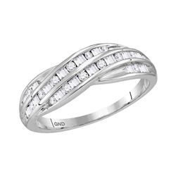 Round Baguette Diamond Crossover Band Ring 1/3 Cttw 10kt White Gold