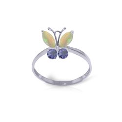 Genuine 0.70 ctw Opal & Tanzanite Ring 14KT White Gold - REF-31V6W