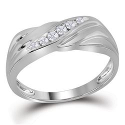 Mens Diamond Diagonal Single Row Wedding Band Ring 1/8 Cttw 10kt White Gold