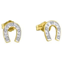 Diamond Horseshoe Stud Earrings 1/20 Cttw 10kt Yellow Two-tone Gold