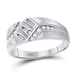 Mens Diamond Dad Father Band Ring 1/8 Cttw 10kt White Gold