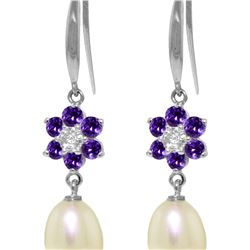 Genuine 9.01 ctw Amethyst, Pearl & Diamond Earrings 14KT White Gold - REF-44M3T