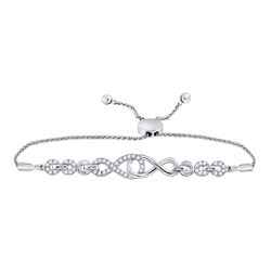 Diamond Linked Infinity Bolo Bracelet 1/4 Cttw 10kt White Gold