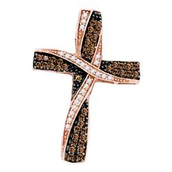 Round Brown Diamond Cross Pendant 1/2 Cttw 10kt Rose Gold