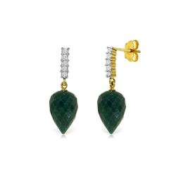 Genuine 25.95 ctw Green Sapphire Corundum & Diamond Earrings 14KT Yellow Gold - REF-51A2K