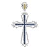 Image 1 : Mens Round Blue & Yellow Color Enhanced Diamond Cross Charm Pendant 1-1/2 Cttw 10kt White Gold