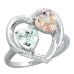 1.91 CTW Diamond, Aquamarine & Morganite Ring 10K White Gold - REF-30H6M