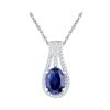 Image 1 : Oval Lab-Created Blue Sapphire Solitaire Diamond Pendant 1-3/4 Cttw 10kt White Gold