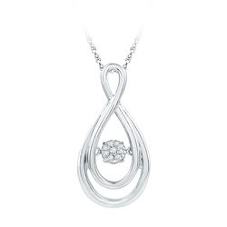 Diamond Solitaire Moving Twinkle Teardrop Pendant 1/20 Cttw 10kt White Gold