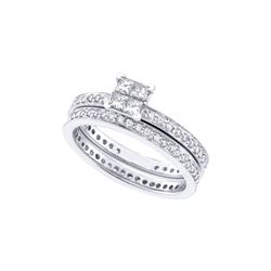 Diamond Eternity Bridal Wedding Engagement Ring Band Set 1 Cttw 14kt White Gold