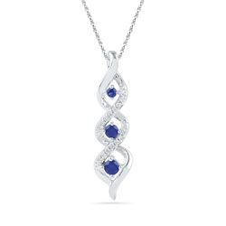 Round Lab-Created Blue Sapphire Cascading 3-stone Pendant 1/3 Cttw 10kt White Gold