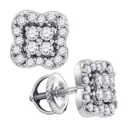 Diamond Square-shape Cluster Stud Screwback Earrings 1/2 Cttw 14k White Gold