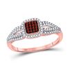 Image 1 : Round Red Color Enhanced Diamond Square Cluster Ring 1/4 Cttw 10kt Rose Gold