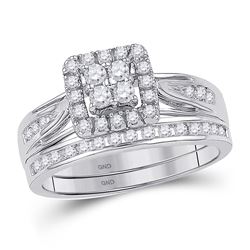 Diamond Square Cluster Bridal Wedding Engagement Ring Band Set 1/4 Cttw 10kt White Gold