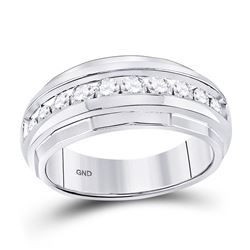 Mens Diamond Wedding Band Ring 1.00 Cttw 10kt White Gold