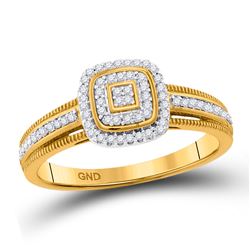 Diamond Cluster Square Frame Milgrain Ring 1/6 Cttw 10kt Yellow Gold