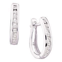 Diamond Single Row Oblong Hoop Earrings 1/4 Cttw 14kt White Gold