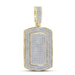 Mens Diamond Dog Tag Charm Pendant 7/8 Cttw 10kt Yellow Gold