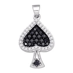 Round Black Color Enhanced Diamond Spade Cluster Pendant 1/2 Cttw 10kt White Gold