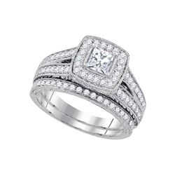 Diamond Halo Bridal Wedding Engagement Ring Band Set 1-1/4 Cttw 14kt White Gold