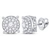 Image 1 : Diamond Concentric Circle Cluster Earrings 1.00 Cttw 14kt White Gold