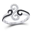 Image 1 : Round Black Color Enhanced Diamond Swirled Whimsical Band Ring 1/5 Cttw 10kt White Gold