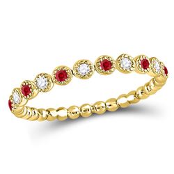 Round Ruby Diamond Beaded Dot Stackable Band Ring 1/6 Cttw 10kt Yellow Gold