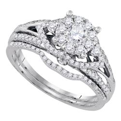 Diamond Cluster Bridal Wedding Engagement Ring Band Set 3/4 Cttw 14kt White Gold