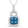 Image 1 : Round Blue Color Enhanced Diamond Square Frame Cluster Pendant 3/4 Cttw 10kt White Gold