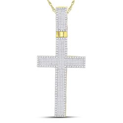 Mens Diamond Inset Cross Charm Pendant 2-1/2 Cttw 10kt Yellow Gold