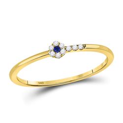 Round Blue Sapphire Diamond Stackable Band Ring 1/12 Cttw 10kt Yellow Gold