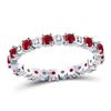 Image 1 : Round Ruby Diamond Eternity Stackable Band Ring  Cttw 10kt White Gold