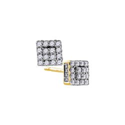 Diamond Square Cluster Earrings 1/3 Cttw 10kt Yellow Gold