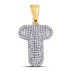 Mens Diamond Letter T Bubble Initial Charm Pendant 3/8 Cttw 10kt Yellow Gold