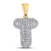Image 1 : Mens Diamond Letter T Bubble Initial Charm Pendant 3/8 Cttw 10kt Yellow Gold
