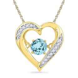 Round Lab-Created Blue Topaz Moving Twinkle Heart Pendant 3/8 Cttw 10kt Yellow Gold