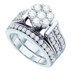 Diamond Flower Cluster Bridal Wedding Engagement Ring Band Set 2.00 Cttw 14kt White Gold