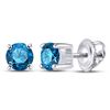 Image 1 : Blue Color Enhanced Diamond Solitaire Screwback Stud Earrings 1/2 Cttw 10k White Gold