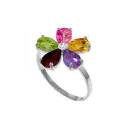 Genuine 2.22 ctw Pink Topaz, Citrine & Amethyst & Diamond Ring 14KT White Gold - REF-35Z9N