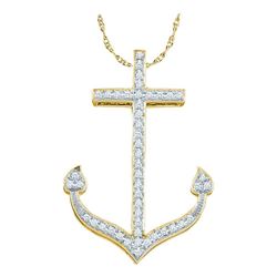 Diamond Anchor Nautical Pendant 1/6 Cttw 10k Yellow Gold