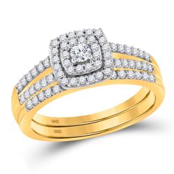 Diamond Split-shank Bridal Wedding Engagement Ring Band Set 1/2 Cttw 10kt Yellow Gold