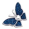 Image 1 : Round Blue Color Enhanced Diamond Butterfly Bug Pendant 1/6 Cttw 10kt White Gold