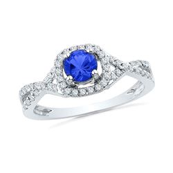 Round Lab-Created Blue Sapphire Solitaire Diamond Ring 1/5 Cttw 10kt White Gold